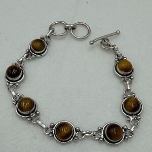 Vintage Tigers Eye 925 Silver Bracelet
